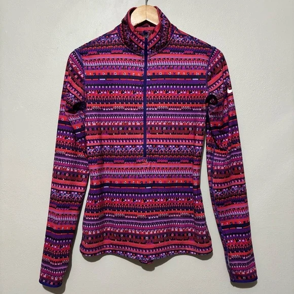 Nike Dri Fit Quarter Zip Long Sleeve Athletic Top Shirt Size Medium Abstract - Picture 6 of 11